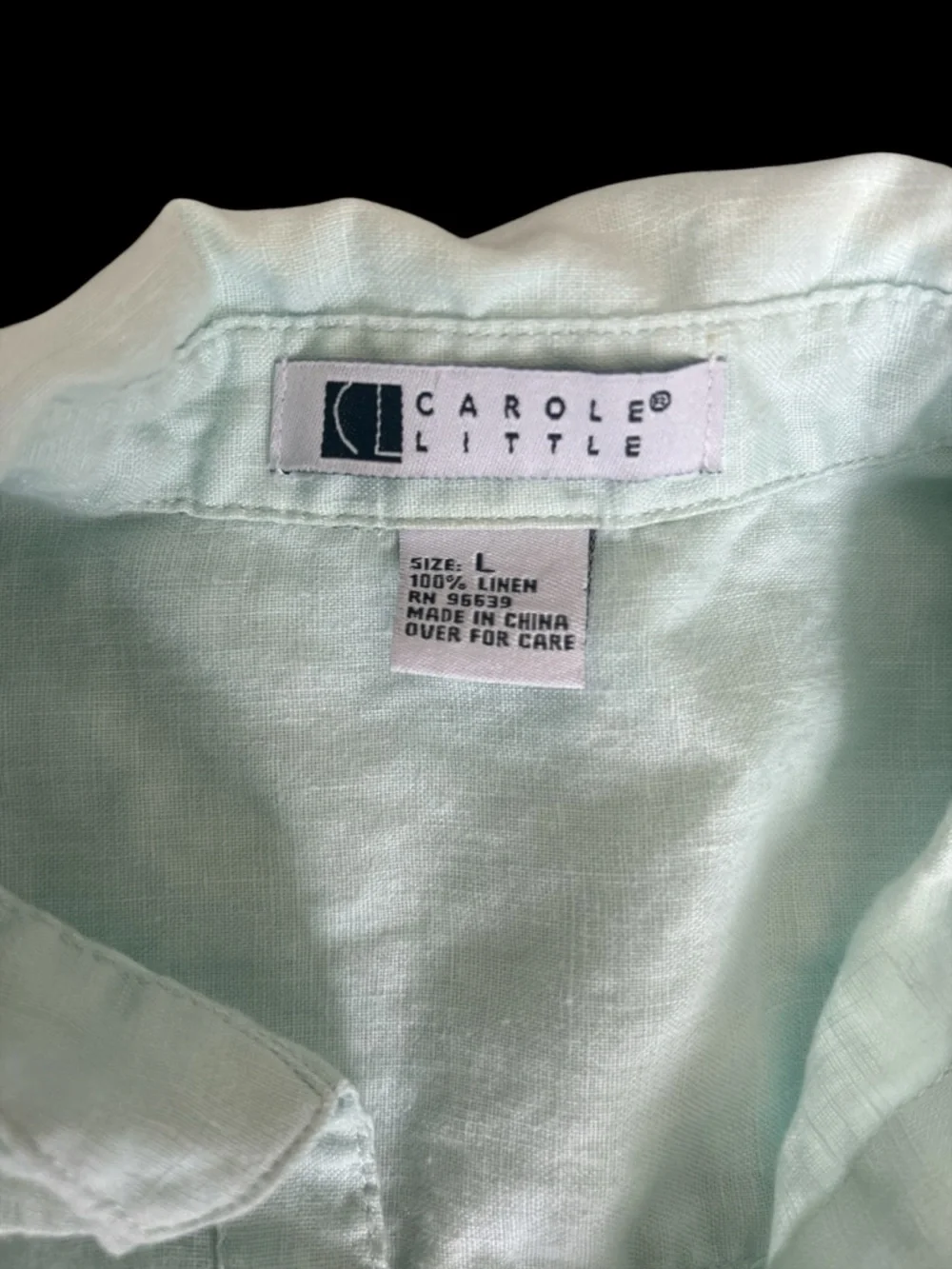 100 linen  Button-Up LShirt size M mint - Picture 3 of 5